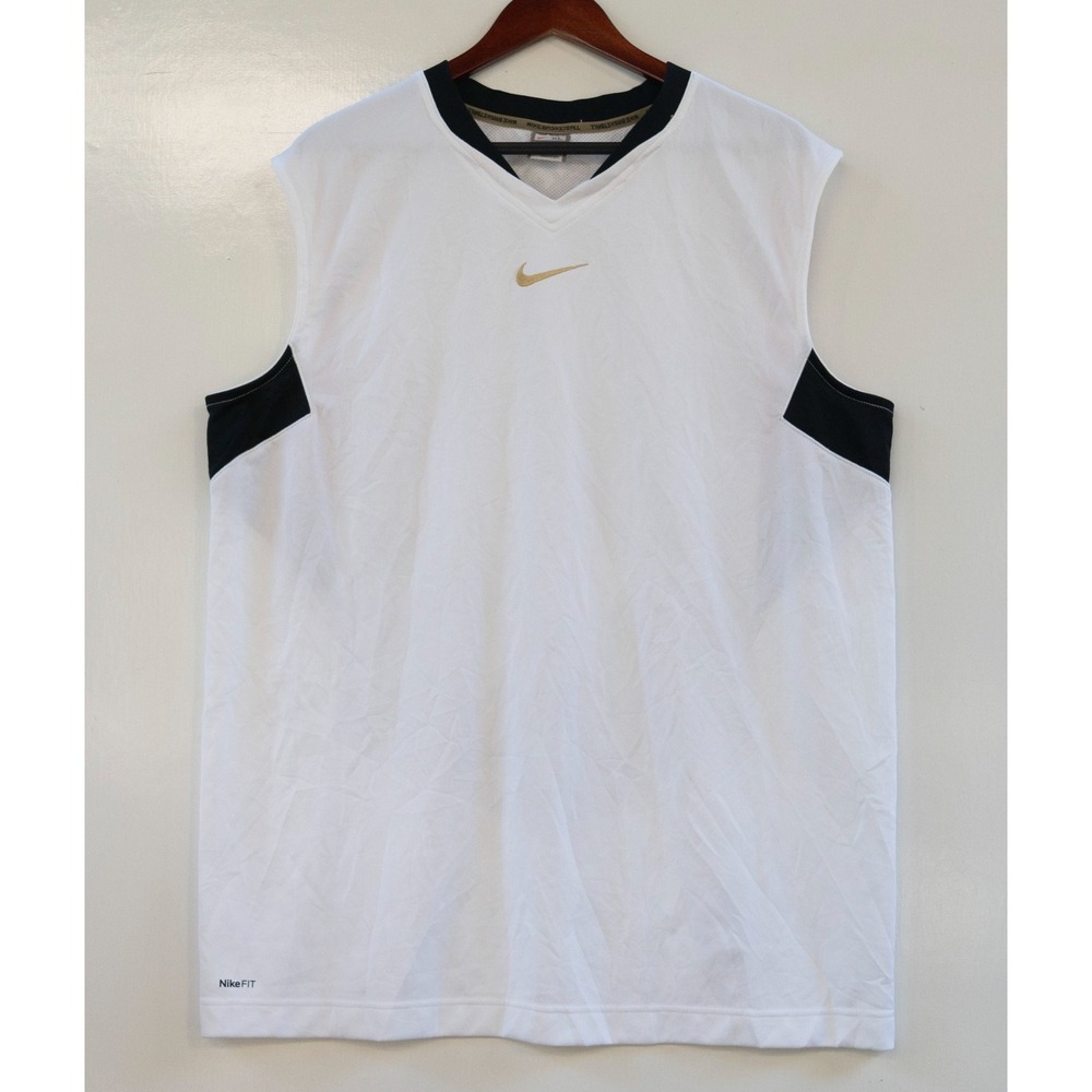 Nike White & Black Sleeveless Tank Top with Gold Swoosh